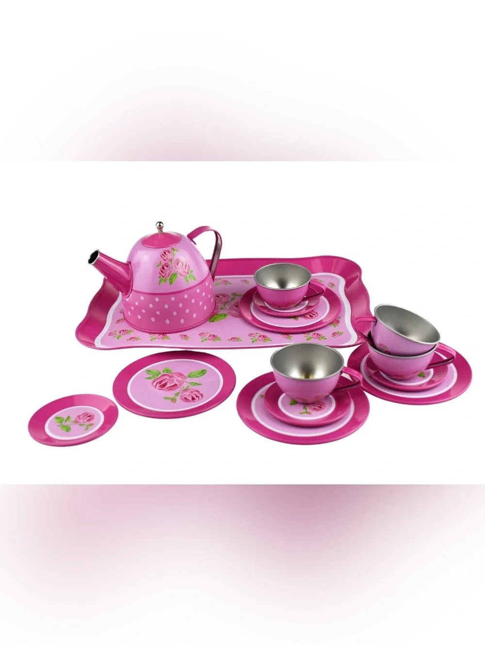 Kids Tea Set with Tray Pink Rose Polka Dot